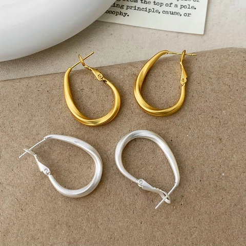 Matte Copper Geometric Hoop Earrings Irregular Twisted Ellipse Minimalist Elegant Jewelry For Women