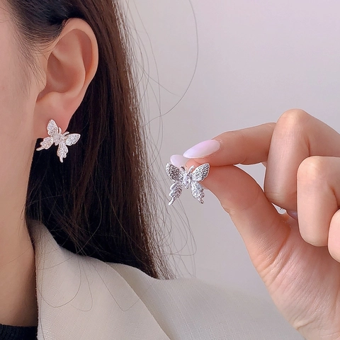 Boucles D Oreilles Papillon Zircon Cuivre Plaqué Or 18K Avec Tige En Argent Sterling 925 Pour Femmes Élégant
