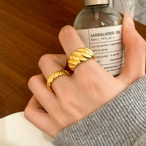 Croissant Ring And Twisted Braided Band For Women Copper And 925 Sterling Silver Geometric Jewelry