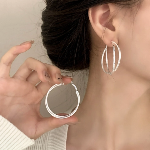 Geometric Hoop Earrings Silver Plated Frosted Copper Square Rhombus Minimalist Jewelry Accessories