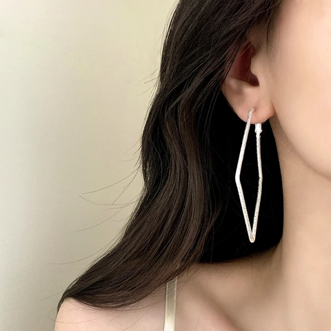 Rhombus Hoop Earrings Copper Matte Frosted Textured Geometric Minimalism Commuter Fashion Jewelry For Women