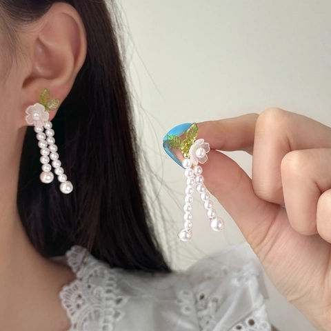Flower Stud Earrings Artificial Pearl Daisy Dangle With Copper Earring Post Sweet Retro Versatile For Women