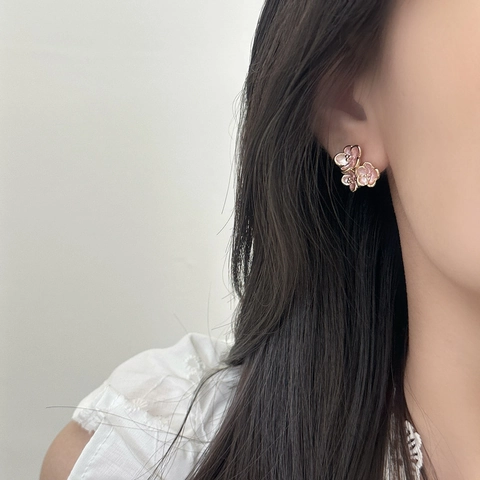 Franse Retro Bloemen Koperen Oorbellen Met Emaille Druppelolie 14K Vergulden Vintage Bloem Studs Hoepels Sieraden Voor Dames