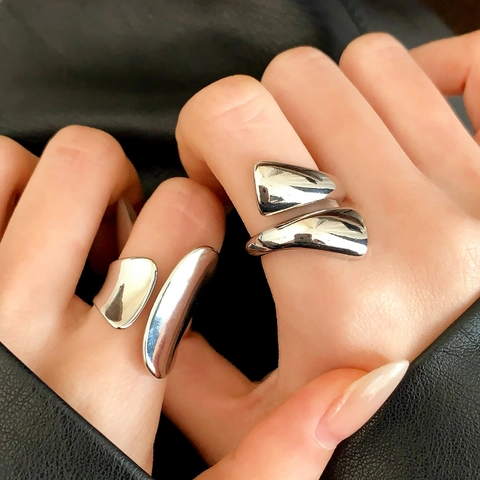 Anello Aperto Irregolare Minimalista Rame Lucidato A Specchio Stile Metallo Liquido Asimmetrico Gioielli Regolabili