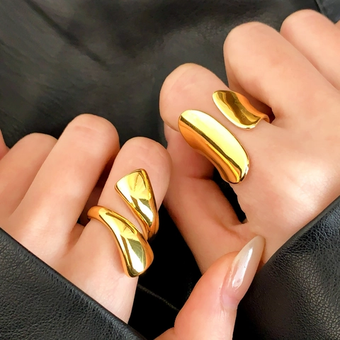 Anello Aperto Irregolare Minimalista Rame Lucidato A Specchio Stile Metallo Liquido Asimmetrico Gioielli Regolabili
