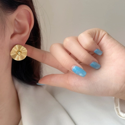 Vintage Kupfer Stecker Ohrringe Vergoldet Versilbert Gehämmert Textur Geometrisch Rund Oval Schmuck Für Frauen