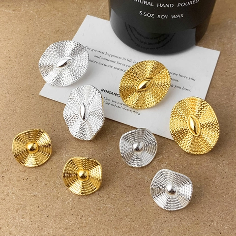 Vintage Kupfer Stecker Ohrringe Vergoldet Versilbert Gehämmert Textur Geometrisch Rund Oval Schmuck Für Frauen