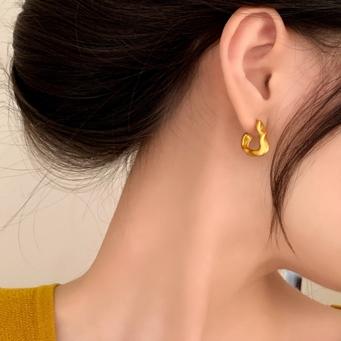 French Minimalist Matte Gold Stud Earrings With Copper Earring Post Vintage Elegant Flower Ribbon Geometric For Women