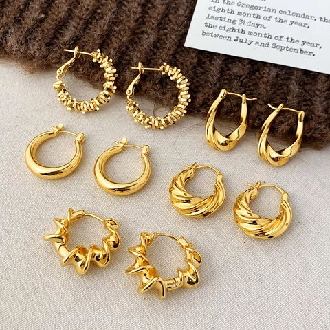 Geometrische Creolen Vergoldetes Kupfer Verdreht Unregelmäßig Klobig Retro Minimalist Modeschmuck Für Damen