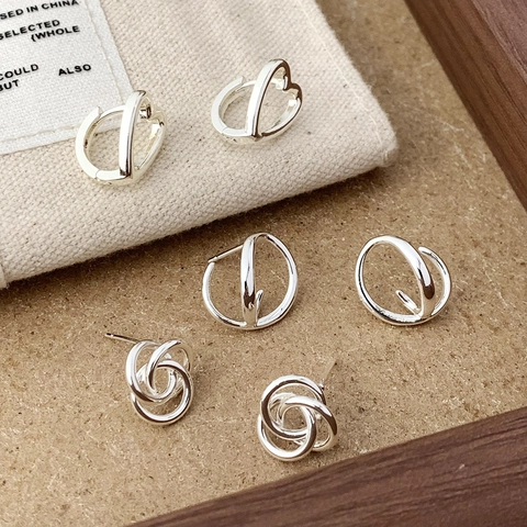 Minimalist Silver Tone Copper Earrings Heart Shaped Geometric Knot Twist Design Elegant Versatile Jewelry For Women