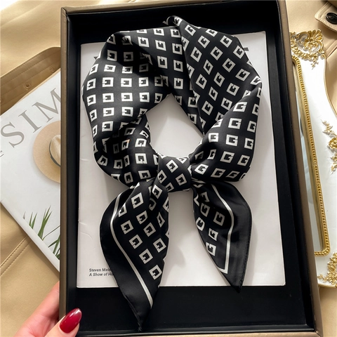 Women Square Scarf Faux Satin Polyester G Letter Monogram Print Lightweight Versatile Elegant Neck Tie Scarf