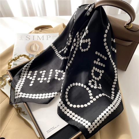 Polka Dot Square Scarf Black And White Satin Polyester Business Office Professional Neck Kerchief Fashion Women