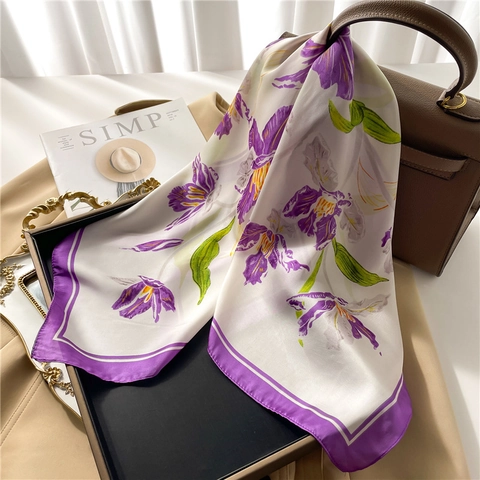 Elegant Floral Print Square Scarf Faux Satin Satin Neck Head Wrap For Women Fashion Accessory