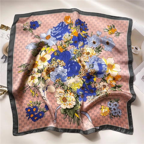Elegante Sciarpa Quadrata Con Stampa Floreale Imitazione Raso Foulard Retrò Motivo Floreale Satin Per Donna