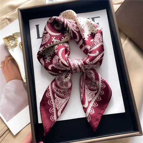 Vintage Paisley Print Square Satin Like Scarf Polyester Satin Neck Head Hair Wrap Bandana For Women Elegant Fashion