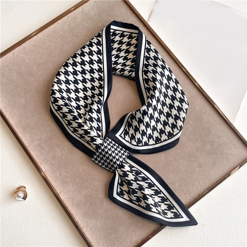 Sciarpa Twilly Donna Imitazione Raso Poliestere Pied De Poule Stampa Geometrica Righe Cravatta Diagonale Nastro Per Borsa