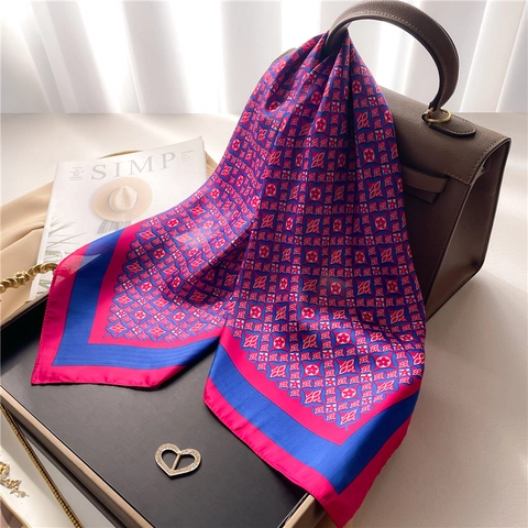 Foulard Quadrato Vintage Stampa Floreale Geometrica Raso Poliestere Accessorio Collo Testa Donna Elegante Capelli Borsa