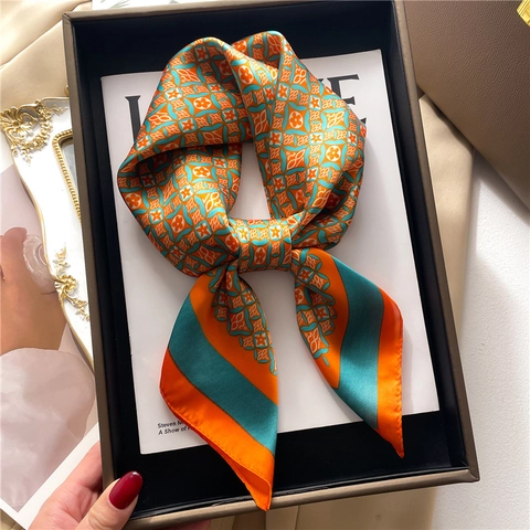 Foulard Quadrato Vintage Stampa Floreale Geometrica Raso Poliestere Accessorio Collo Testa Donna Elegante Capelli Borsa