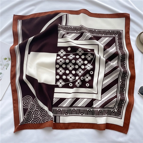 Foulard Quadrato In Satin Elegante Stampa Floreale Geometrica Sciarpa Moda Fascia Per Capelli Donna Accessorio Vintage