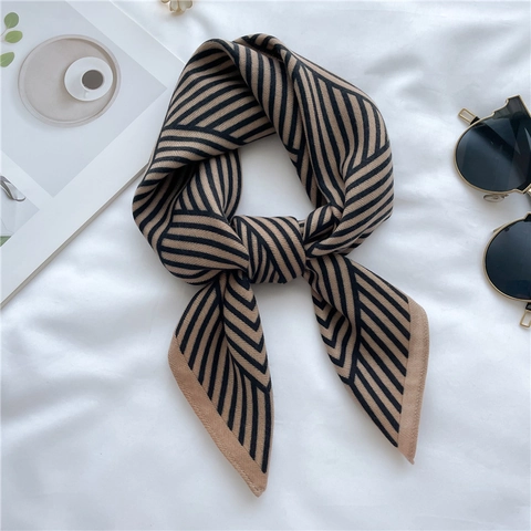 Geometric Striped Square Scarf Satin Like Polyester Lightweight Neck Bandana Women Elegant Versatile Fashion Hair Wrap