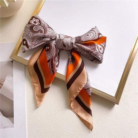 Foulard Quadrato in Raso con Stampa Paisley Vintage per Donna Stile Francese Retro Sciarpa di Seta Fascia per Capelli