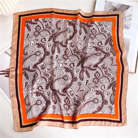 Foulard Quadrato in Raso con Stampa Paisley Vintage per Donna Stile Francese Retro Sciarpa di Seta Fascia per Capelli