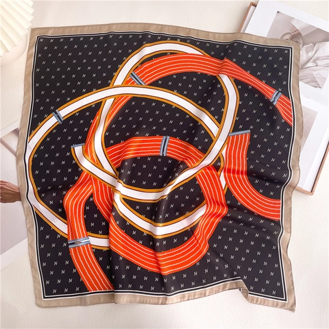 Elegantes Quadratisches Halstuch Satinnimitat Polyester Monogramm Print Haarband Modisches Damen Accessoire