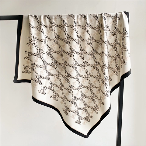 Elegant Square Scarf Matte Polyester Twill Geometric Letter Print Fashion Shawl Headwrap For Women