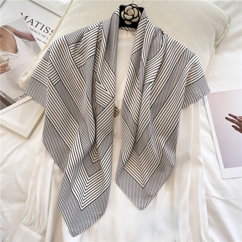 Elegant Square Scarf Matte Polyester Twill Geometric Letter Print Fashion Shawl Headwrap For Women
