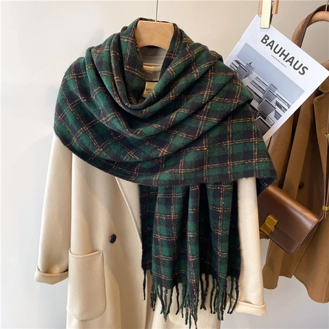 Sciarpa A Quadri Calda Spessa Imitazione Cashmere Scialle Con Frange Avvolgimento Invernale Grande Unisex