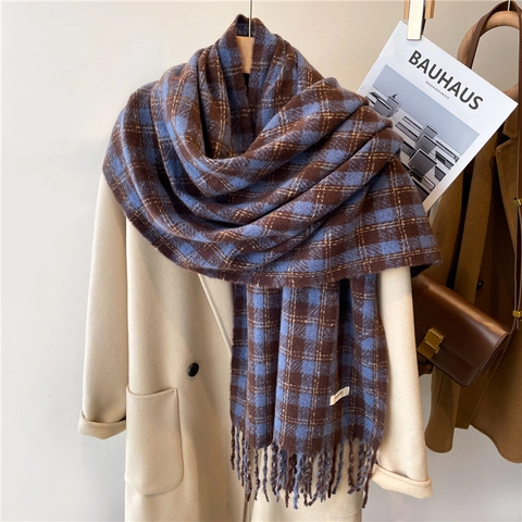 Sciarpa A Quadri Calda Spessa Imitazione Cashmere Scialle Con Frange Avvolgimento Invernale Grande Unisex