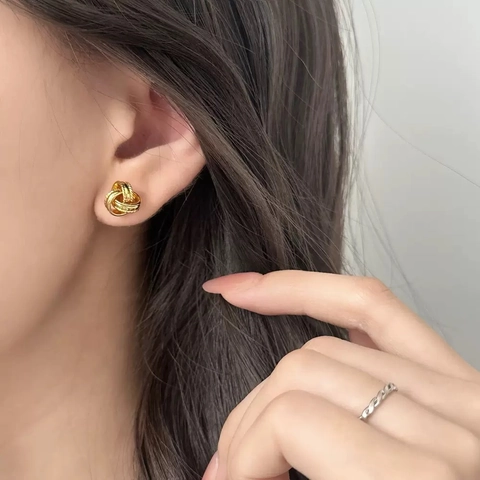 Pendientes De Botón Con Nudo Cobre Chapado En Oro Trenzado Tejido Geométrico Minimalista Joyería De Lujo Para Mujer