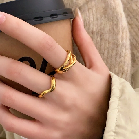 Minimalistische Golvende Crossover Koperen Ringen Voor Dames Elegante Verstelbare Open Band Verguld Verzilverd