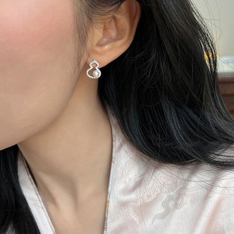 Orecchini A Lobo Gourd Con Perla Artificial E Micro Pave Zircone Gioielli In Rame Eleganti Per Donne