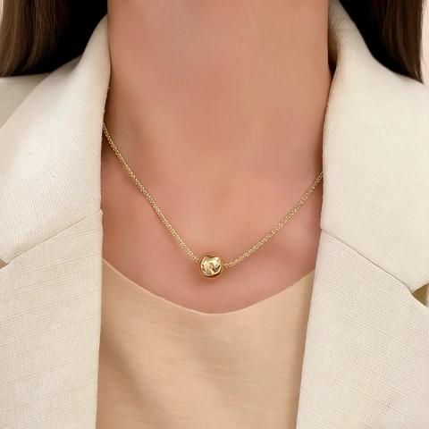 Collar Con Colgante De Bola Minimalista Cobre Chapado En Oro Cadena Fina Joyería Para Mujer Uso Diario