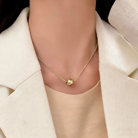 Collar Con Colgante De Bola Minimalista Cobre Chapado En Oro Cadena Fina Joyería Para Mujer Uso Diario