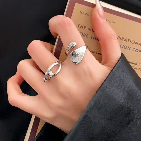 Anillos Abiertos Ajustables Minimalistas De Cobre Curva Orgánica Geométrica Eslabón De Cadena Nudo Joyería Para Mujeres