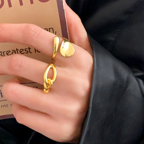 Anillos Abiertos Ajustables Minimalistas De Cobre Curva Orgánica Geométrica Eslabón De Cadena Nudo Joyería Para Mujeres