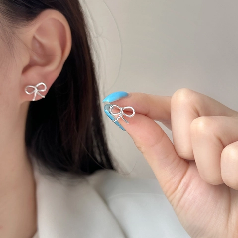 Bow Stud Earrings For Women Minimalist Chic Plated Copper Jewelry With Silver Earring Post Elegant Dainty Accessories