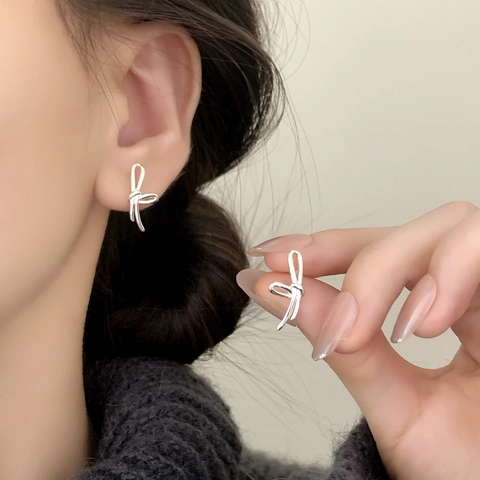 Minimalist Bowknot Stud Earrings Copper 18K Gold Plated Delicate Ribbon Knot Design With 925 Sterling Silver Earring Post