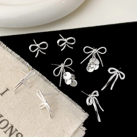 Bow Stud Earrings For Women Minimalist Chic Plated Copper Jewelry With Silver Earring Post Elegant Dainty Accessories