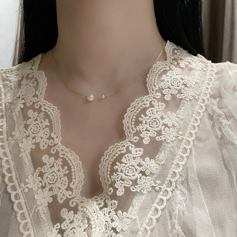 Minimalist Artificial Pearl Necklace With Gold Plated Copper Snake Chain Elegant Double White Artificial Pearls For Women Adjustable