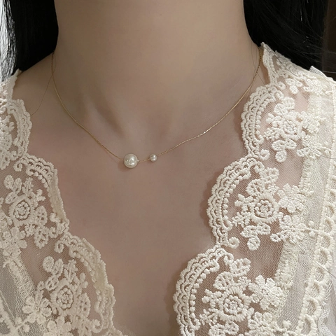 Minimalist Artificial Pearl Necklace With Gold Plated Copper Snake Chain Elegant Double White Artificial Pearls For Women Adjustable