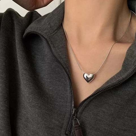 Herz Anhänger Halskette Kupfer Vergoldet Schlangenkette Minimalistischer Eleganter Schmuck Zubehör Geschenk Für Damen Hip Hop