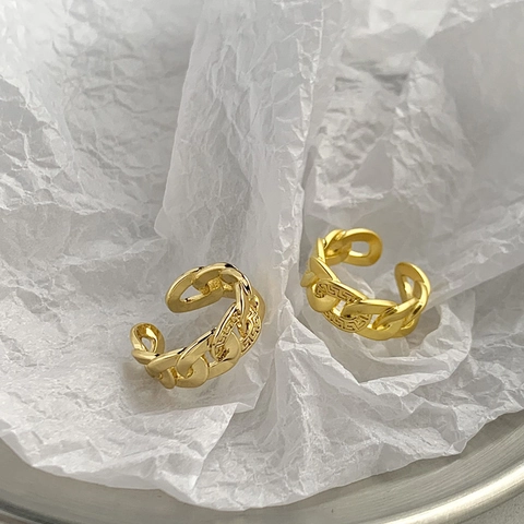 Griechischer Meander Panzerkette Ring Gold Vergoldet Kupfer Verstellbar Schmuck Damen Retro INS Stil