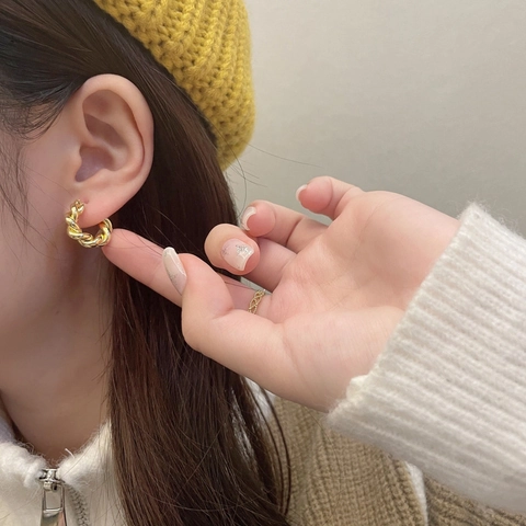Gedrehte Seil Creolen Kupfer Geometrisch Gold Silber Plattiert Retro Koreanischer Stil Für Frauen Mode Accessoire