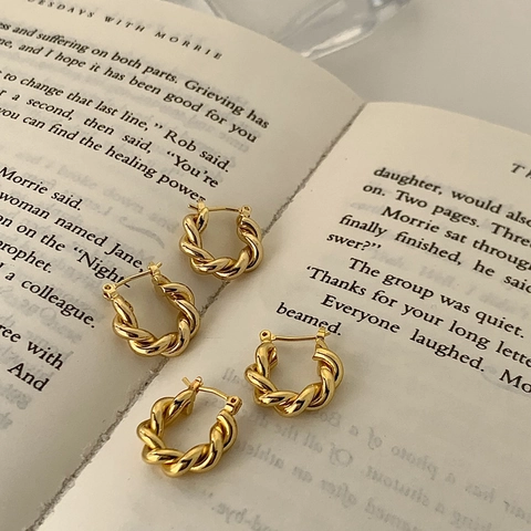 Gedrehte Creolen Kupfer Metall Geflochtene Textur Vintage Französischer Stil Personalisierter Minimalistischer Schmuck