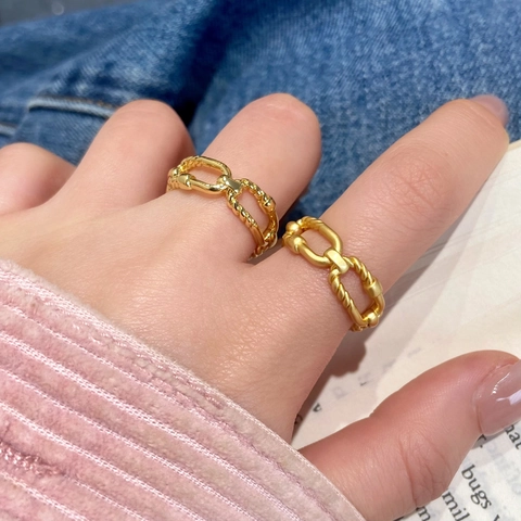Double Layer Open Ring Gold Plated Copper Twist Rope Chain Adjustable Minimalist Fashion Jewelry Women