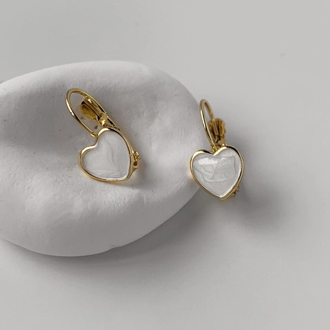 Minimalistische Herz Hängeohrringe Vergoldetes Kupfer Emaille Brisur Elegant Schmuck Für Damen Mädchen