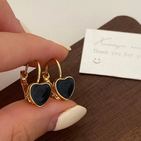 Minimalistische Herz Hängeohrringe Vergoldetes Kupfer Emaille Brisur Elegant Schmuck Für Damen Mädchen